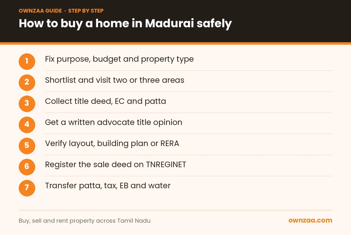 Steps for buying a home in Madurai from budget to registration