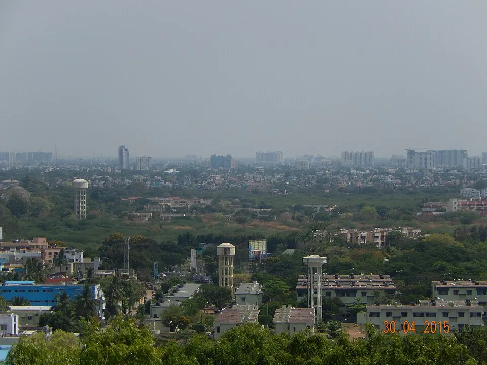 Chennai skyline with homes and buildings, seen from St. Thomas Mount