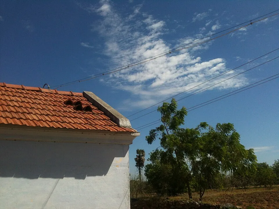 House with a Mangalore-tiled roof and white walls in Tamil Nadu