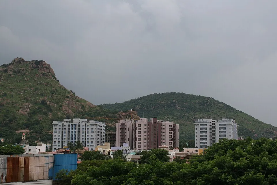 Multi-storey buildings below the Sathuvachari hills in Vellore city