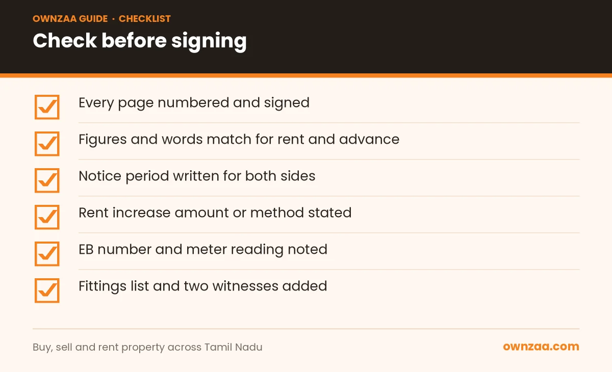 Checklist before signing a Tamil or bilingual rent agreement