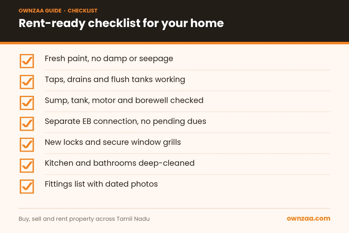 Rent-ready checklist before you let a house in Coimbatore