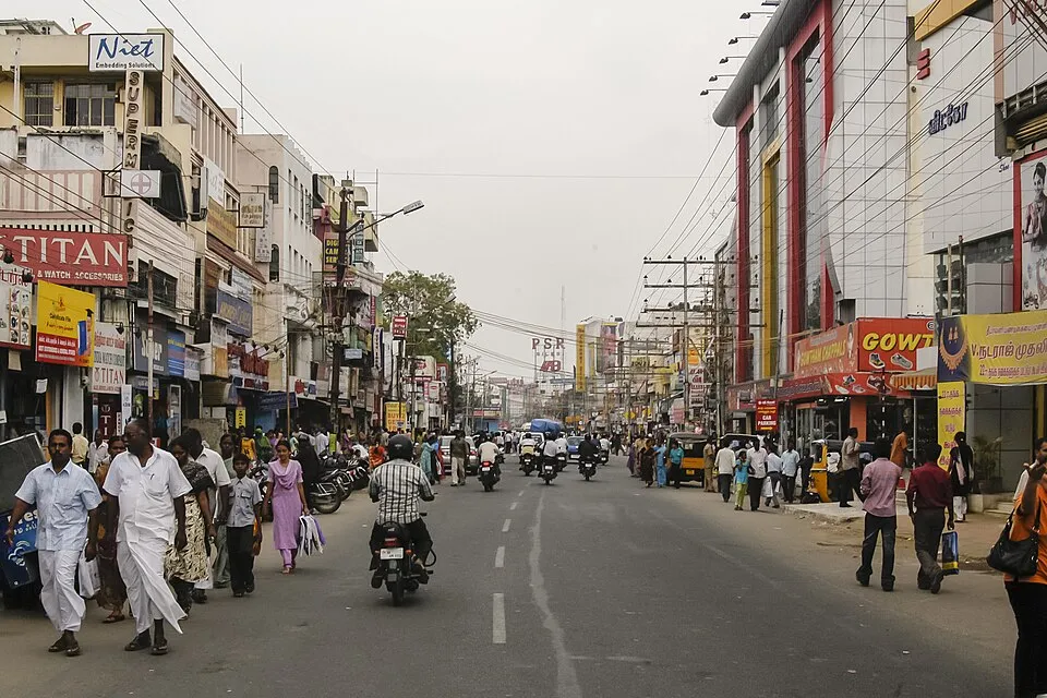 A street scene in Coimbatore, Tamil Nadu, where owners rent out homes to families and students