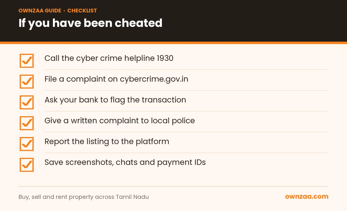 Checklist of actions after losing money to a rental scam